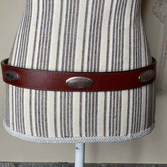 Vintage 90s Brighton Brown Leather Western Belt Silver Plated Buckle Size 32 - Picture 5 of 9